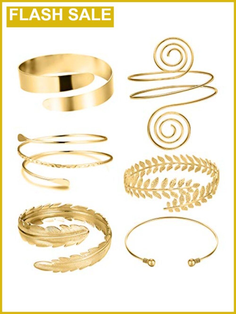 6 Pc Adjustable Cuff Arm Band Set Upper Upper Arm Bracelet Gold Silver